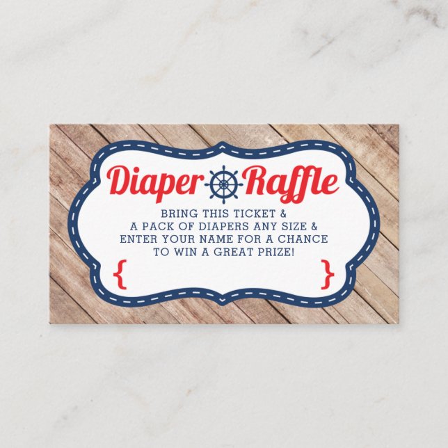 Ahoy Diaper Raffle Ticket, Nautical, Blue, Red Enclosure Card (Front)