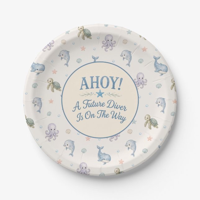AHOY! Future Diver Baby Shower Paper Plate (Front)