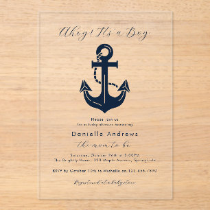 Ahoy It’s a Boy Acrylic Baby Shower Nautical Invitations