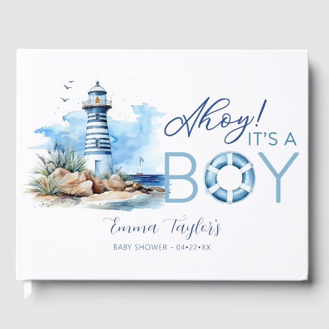 Ahoy It’s a Boy Nautical Baby Shower Guest Book (Front)