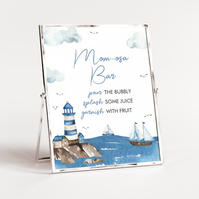 Ahoy It’s A Boy Nautical Baby Shower Mum osa Bar Poster (Blue Boy Baby Shower Mom Osa Bar Sign)