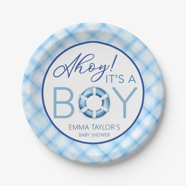 Ahoy It’s a Boy Nautical Baby Shower Paper Plates (Front)