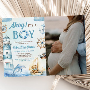 Ahoy It’s a Boy Nautical Baby Shower Photo Invitation