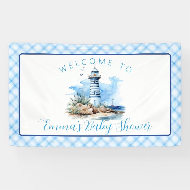 Ahoy It’s a Boy Nautical Lighthouse Baby Shower  Banner (Horizontal)