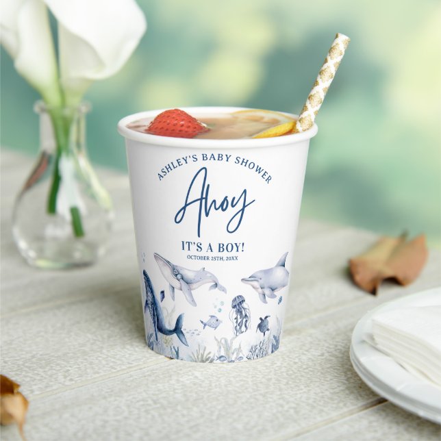 Ahoy! It’s a Boy, Under the Sea Boy Baby Shower Paper Cups (Insitu)