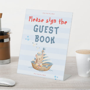 Ahoy Its A Boy Baby Shower Guest Book Pedestal Sign