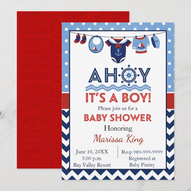 Ahoy It's A Boy Baby Shower Invitation (Front/Back)