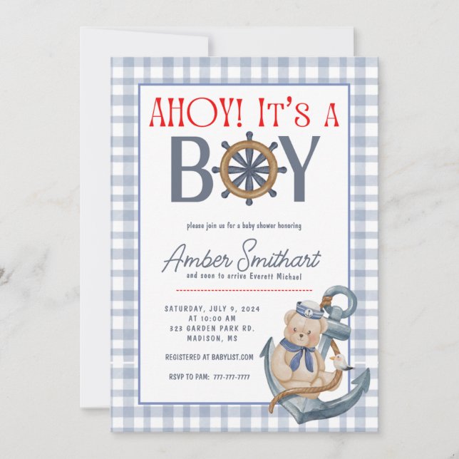 AHOY It's a Boy Baby Shower Invitation (Front)