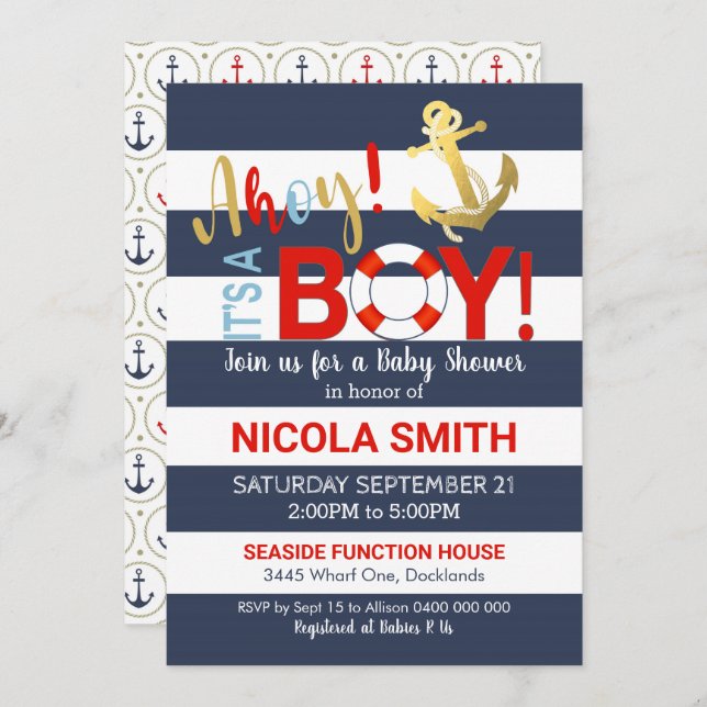 Ahoy it's a Boy Baby Shower Invitation (Front/Back)