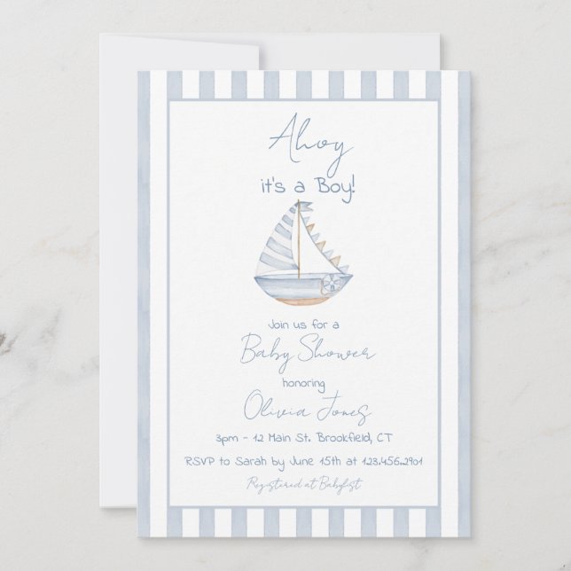 Ahoy It's A Boy Baby Shower Invitation Card (Front)