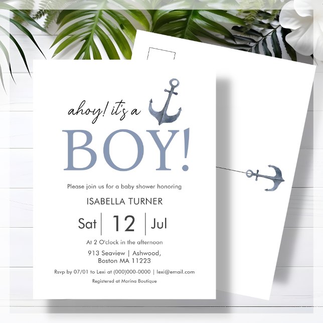 Ahoy! It's a Boy | Baby Shower Invitation Postcard (Creator Uploaded)