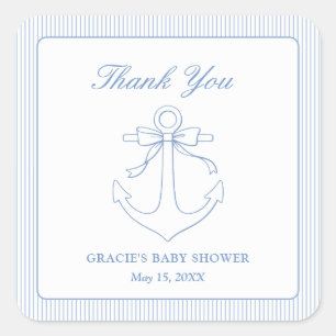 Ahoy It's a Boy Baby Shower Thank You Favour Square Sticker