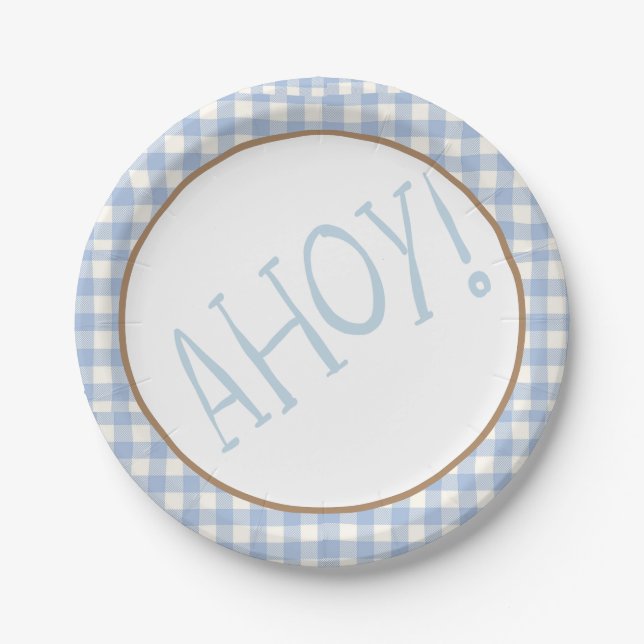 Ahoy it's a boy blue and white baby  paper plate (Front)