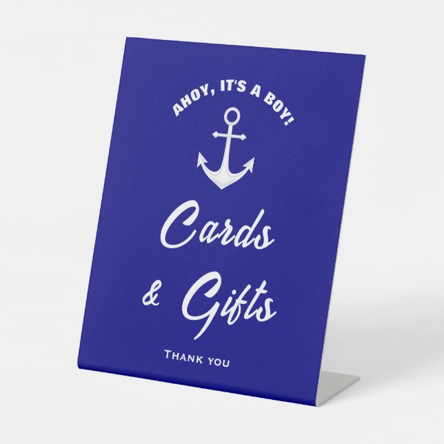 Ahoy Its A Boy Blue Baby Shower Cards & Gifts Sign (Front)