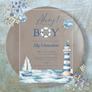 Ahoy Its A Boy Blue Nautical Baby Shower Acrylic Invitations
