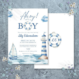 Ahoy Its A Boy Blue Nautical Baby Shower Invitation