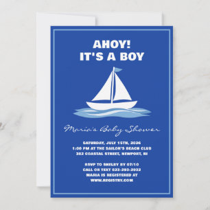 Ahoy It's a Boy! Blue Nautical Boat Baby Shower  Invitation