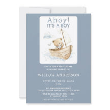 Ahoy It's A Boy Blue Teddy Sailboat Baby Shower
