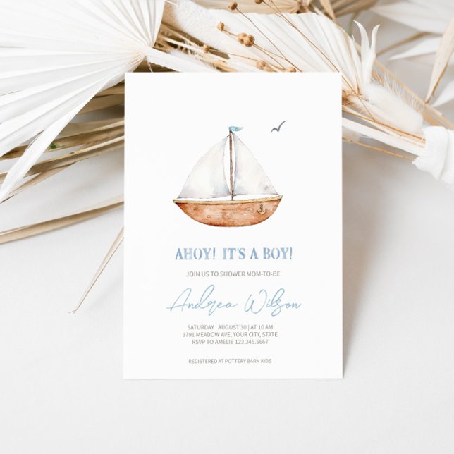 'Ahoy, it's a Boy' Charming Sailboat Baby Shower Invitation (Creator Uploaded)