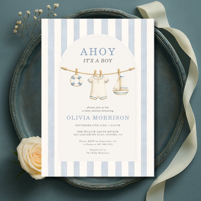Ahoy It's a Boy Clothesline Baby Shower Invitation (Creator Uploaded)