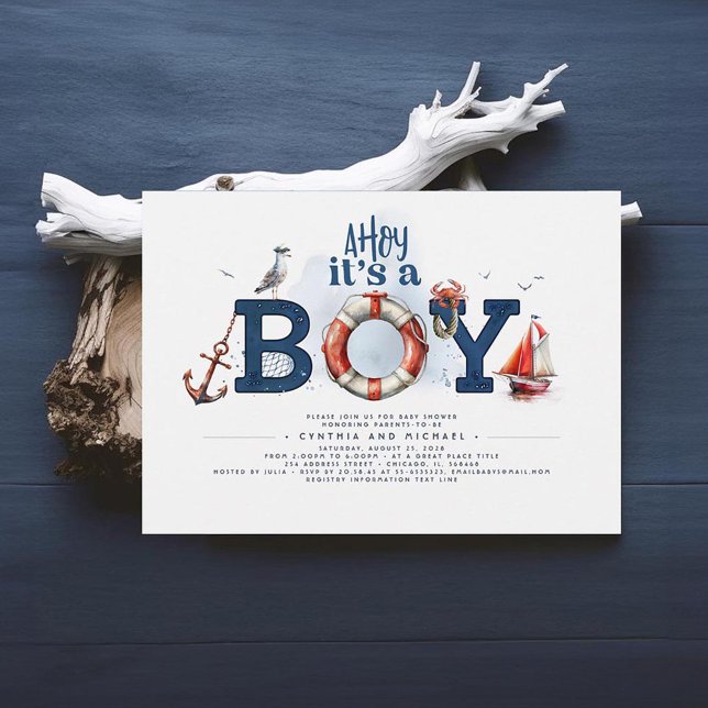 Ahoy It's A Boy Cute Nautical Baby Shower Invitation (Nautical Baby Shower Invitations)