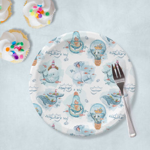 Ahoy It's A Boy Cute Whale Table Decor Baby Shower Paper Plate