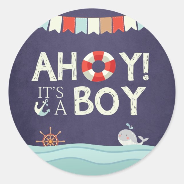 Ahoy It's A Boy Envelope seal sticker Nautical (Front)