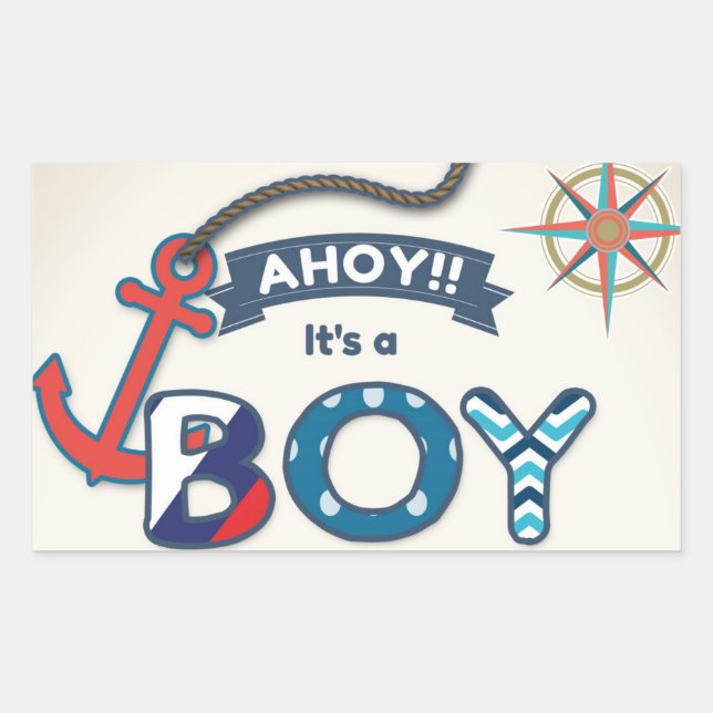 Ahoy It's A Boy Envelope seal sticker Nautical (Front)