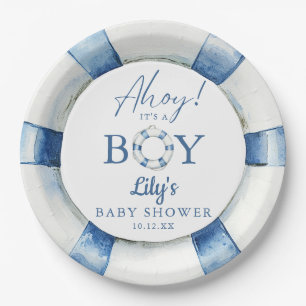 Ahoy Its A Boy Lifebuoy Nautical Baby Shower Paper Plate