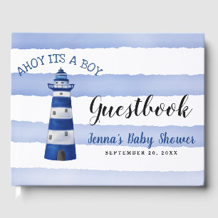 Ahoy Its A Boy Lighthouse   Nautical Baby Shower Guest Book