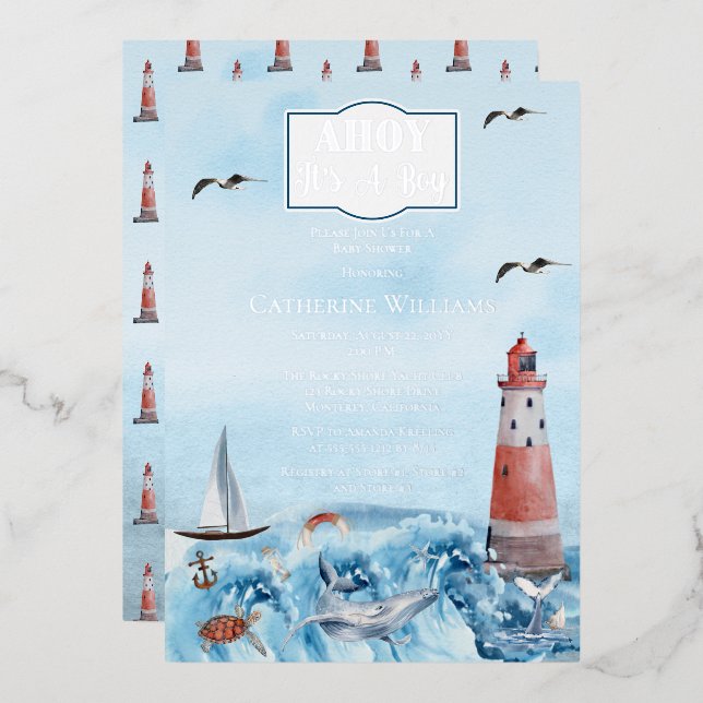 Ahoy It's A Boy Lighthouse Ocean Baby Shower  (Front/Back)
