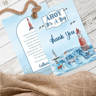 Ahoy It's A Boy Lighthouse Ocean Baby Shower Than Thank You Card