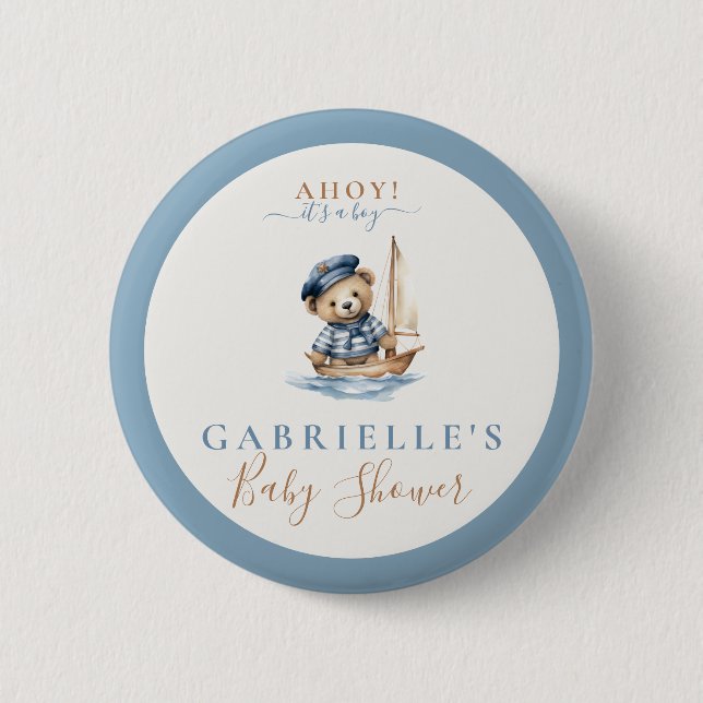 Ahoy it's a Boy! Minimalist Nautical Baby Shower  6 Cm Round Badge (Front)