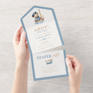 Ahoy it's a boy! Minimalist Nautical Baby Shower All In One Invitation