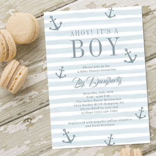Ahoy It's a Boy Nautical Anchor Blue Baby Shower Invitation
