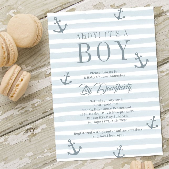 Ahoy It's a Boy Nautical Anchor Blue Baby Shower Invitation (Creator Uploaded)