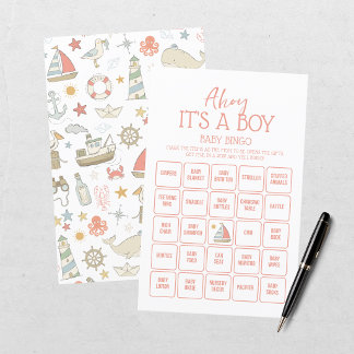 Ahoy It's A Boy Nautical Baby Shower Bingo
