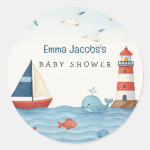 Ahoy It's a Boy Nautical Baby Shower Classic Round Sticker