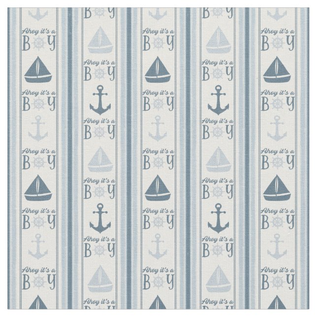 Ahoy It's A Boy Nautical Baby Shower Fabric (Close Up)