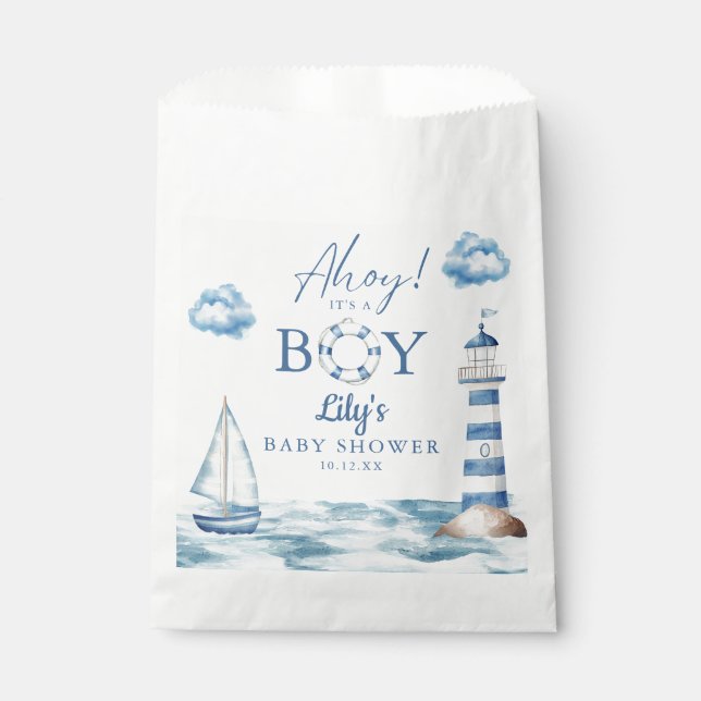 Ahoy Its A Boy Nautical Baby Shower Favour Bag (Front)