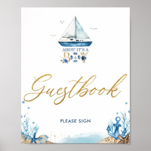 Ahoy It's a Boy Nautical Baby Shower Guestbook 