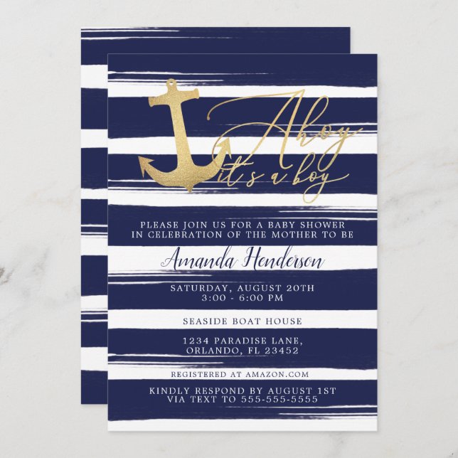 Ahoy It's a Boy Nautical Baby Shower Invitation (Front/Back)