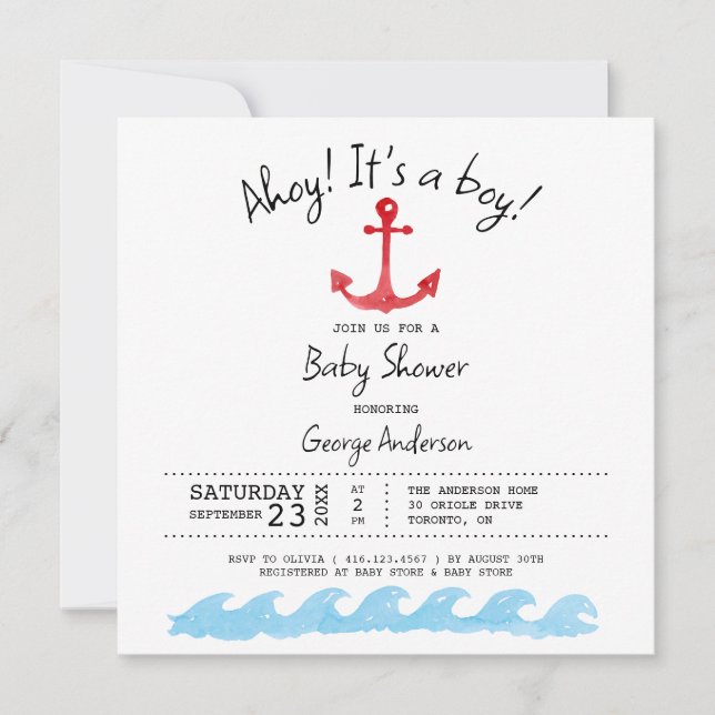 Ahoy Its a boy. Nautical baby shower Invitation (Front)