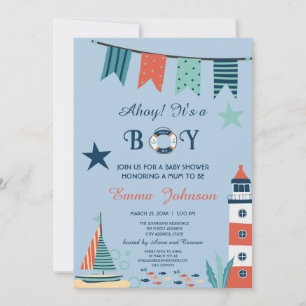 Ahoy It's A Boy Nautical Baby Shower Invitation