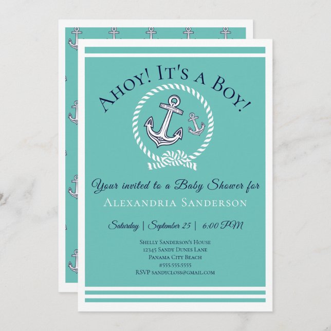 Ahoy it's a Boy! Nautical Baby Shower Invitation (Front/Back)