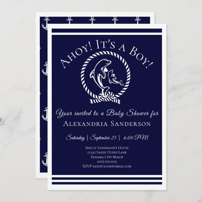 Ahoy it's a Boy! Nautical Baby Shower Invitation (Front/Back)