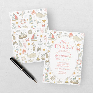 Ahoy It's A Boy Nautical Baby Shower Invitation