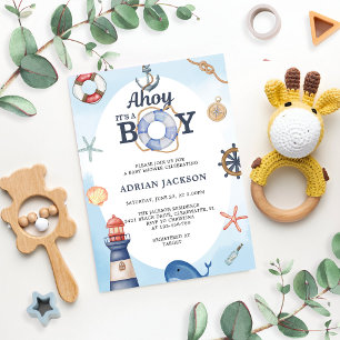 Ahoy It's A Boy Nautical Baby Shower Invitation