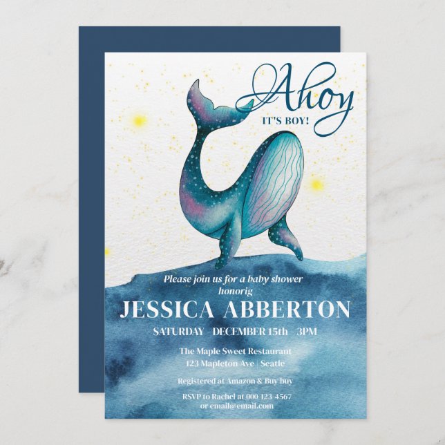 Ahoy, It's a Boy Nautical Baby Shower Invitation (Front/Back)
