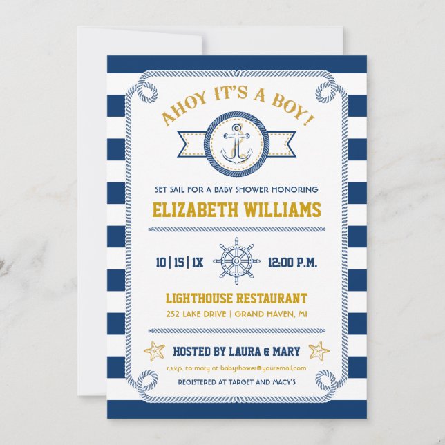 Ahoy It's a Boy! Nautical Baby Shower Invitation (Front)